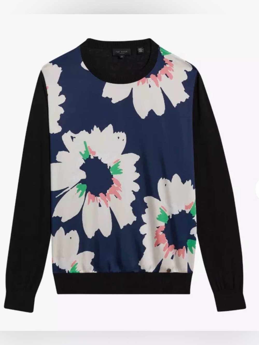 Ted Baker Marola Floral-Print Panelled Satin and Knitted Sweater M